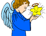 Desenho Anjo e estrela pintado por Lívia