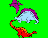Desenho Três classes de dinossauros pintado por leo e osdinossauros