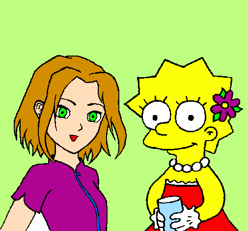 Desenho Sakura e Lisa pintado por gabi  gome               