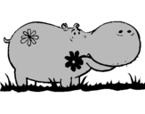 Desenho Hipopótamo com flores pintado por DANIEL