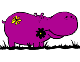 Desenho Hipopótamo com flores pintado por jana