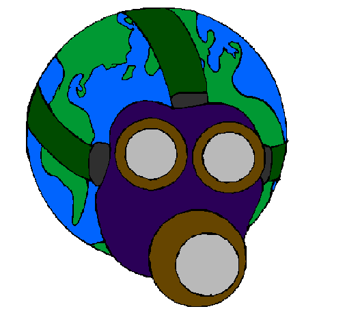 Desenho Terra com máscara de gás pintado por raul