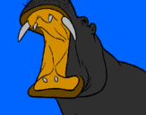 Desenho Hipopótamo com a boca aberta pintado por heliodoro