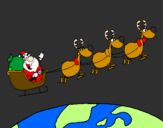 Desenho Pai Natal a distribuir presentes 3 pintado por Smurf