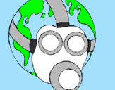 Desenho Terra com máscara de gás pintado por tamires