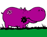 Desenho Hipopótamo com flores pintado por julia