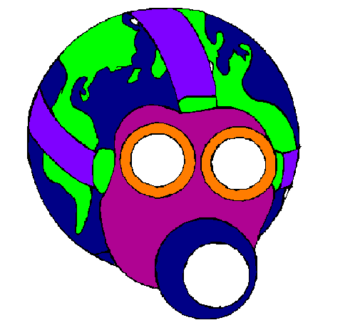 Desenho Terra com máscara de gás pintado por Luana