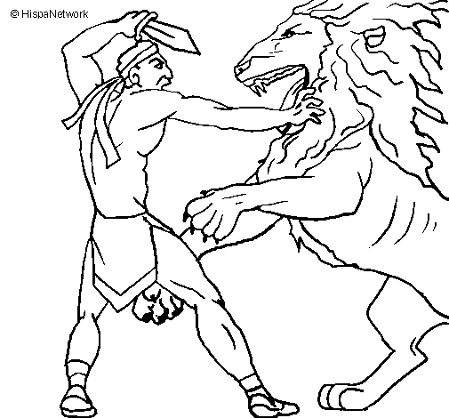 Desenho Gladiador contra leão pintado por Diane