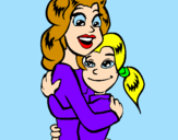 Desenho Mãe e filha abraçaram pintado por maryanna