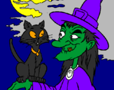 Desenho Bruxa e gato pintado por NETO