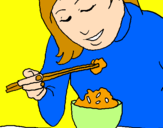 Desenho A comer arroz pintado por *comendo*