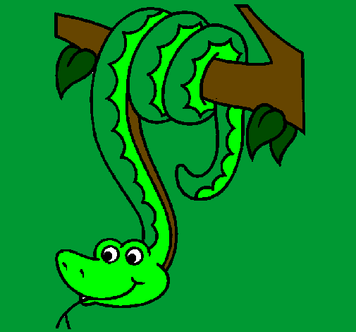 Desenho Serpente pendurada numa árvore pintado por cobra