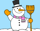 Desenho boneco de neve com vassoura pintado por ana beatriz