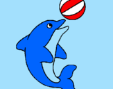 Desenho Golfinho a jogar com uma bola pintado por beatriz