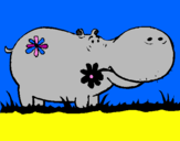 Desenho Hipopótamo com flores pintado por mateus silva 