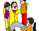 Desenho Papá com os seus 3 filhos pintado por ana  luisa
