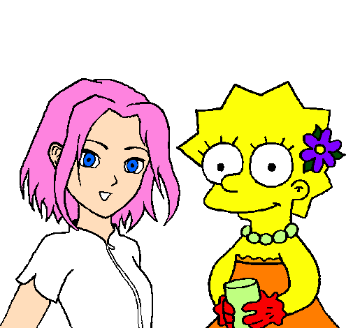 Desenho Sakura e Lisa pintado por bruno