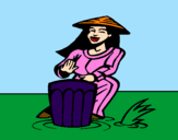 Desenho Mulher a tocar o bongo pintado por Kauan
