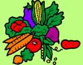 Desenho verduras pintado por frutas  e verdura
