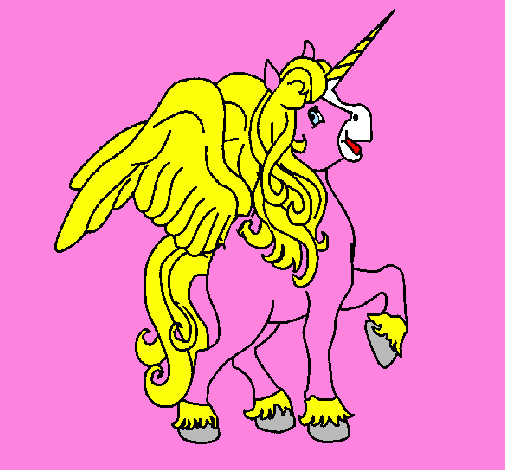 Desenho Unicórnio com asas pintado por cavalo alado