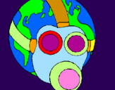 Desenho Terra com máscara de gás pintado por Lanzinha
