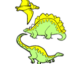 Desenho Três classes de dinossauros pintado por jp