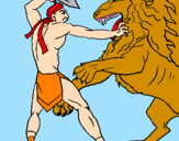 Desenho Gladiador contra leão pintado por ariane