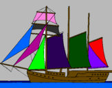 Desenho Veleiro de três mastros pintado por MUla