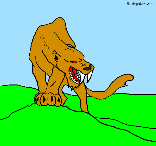 Desenho Tigre com dentes afiados pintado por lucas n