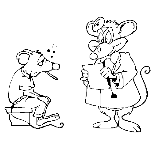 Desenho Doutor e paciente rato pintado por n