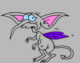 Desenho Monstro com alas pintado por rato voador