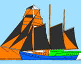 Desenho Veleiro de três mastros pintado por TEBUNÉ