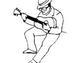 Desenho Guitarrista com chapéu pintado por A