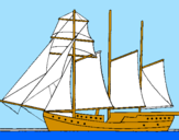 Desenho Veleiro de três mastros pintado por giovana