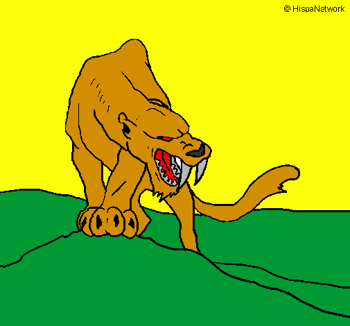 Desenho Tigre com dentes afiados pintado por nas garras do tigre