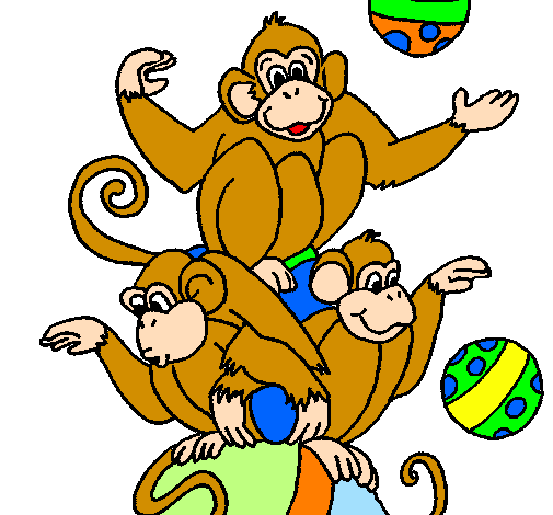 Desenho Macacos a fazer malabarismos pintado por macaco