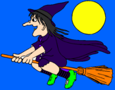 Desenho Bruxa em vassoura voadora pintado por bruxildes