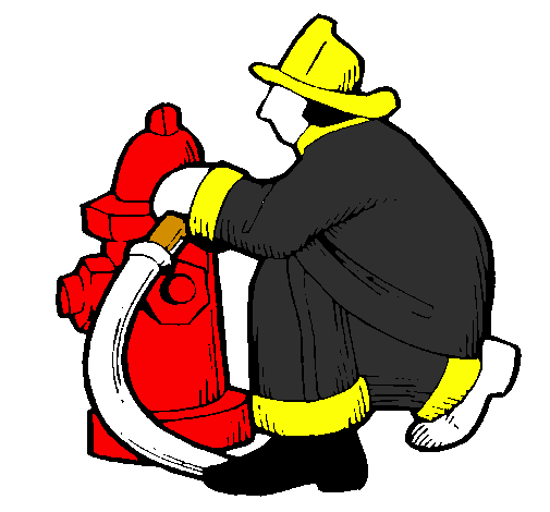 Desenho Bombeiro na boca de incêndio pintado por b