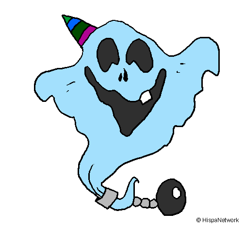 Desenho Fantasma com chapéu de festa pintado por Denis