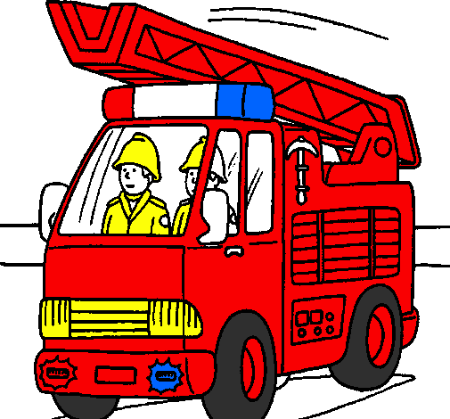 Desenho Carro de Bombeiros pintado por escada de bombeiros