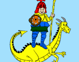 Desenho Cavaleiro São Jorge e o dragão pintado por adauto
