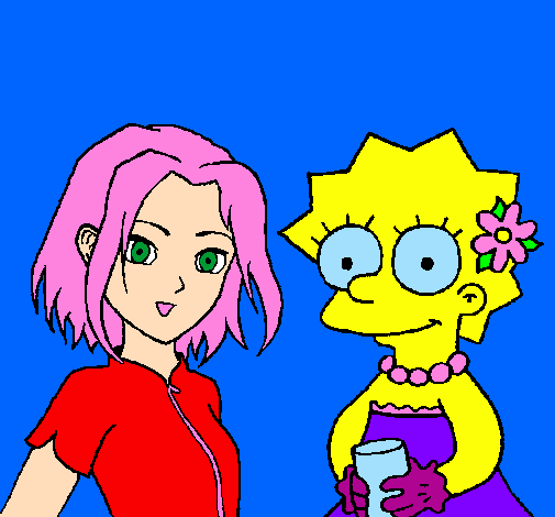 Desenho Sakura e Lisa pintado por Beatriz