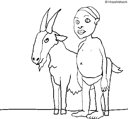 Desenho Cabra e criança africana pintado por l