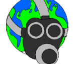 Desenho Terra com máscara de gás pintado por igor
