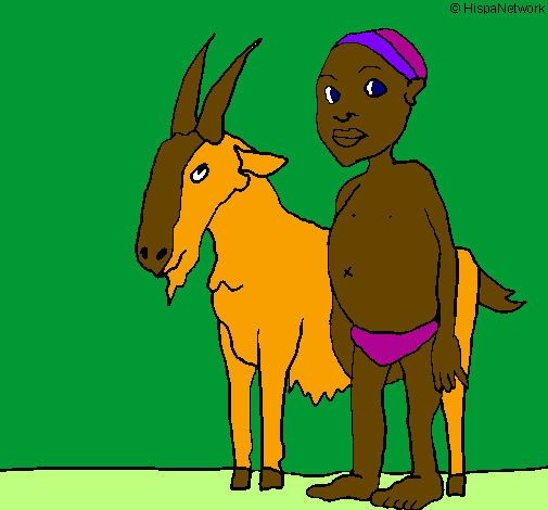 Desenho Cabra e criança africana pintado por caro*
