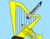 Desenho Harpa, flauta e trompeta pintado por Deborah