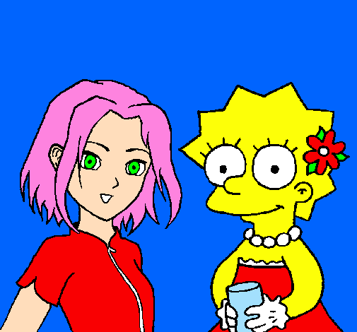 Desenho Sakura e Lisa pintado por Brenda S.T.O