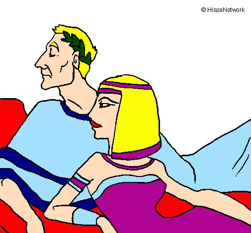 Desenho César e Cleopatra pintado por cgi