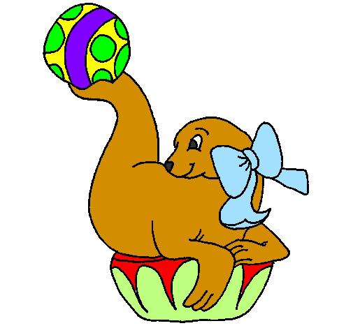 Desenho Foca a jogar à bola pintado por macaco