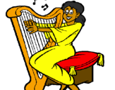 Desenho Mulher a tocar harpa pintado por miriã
